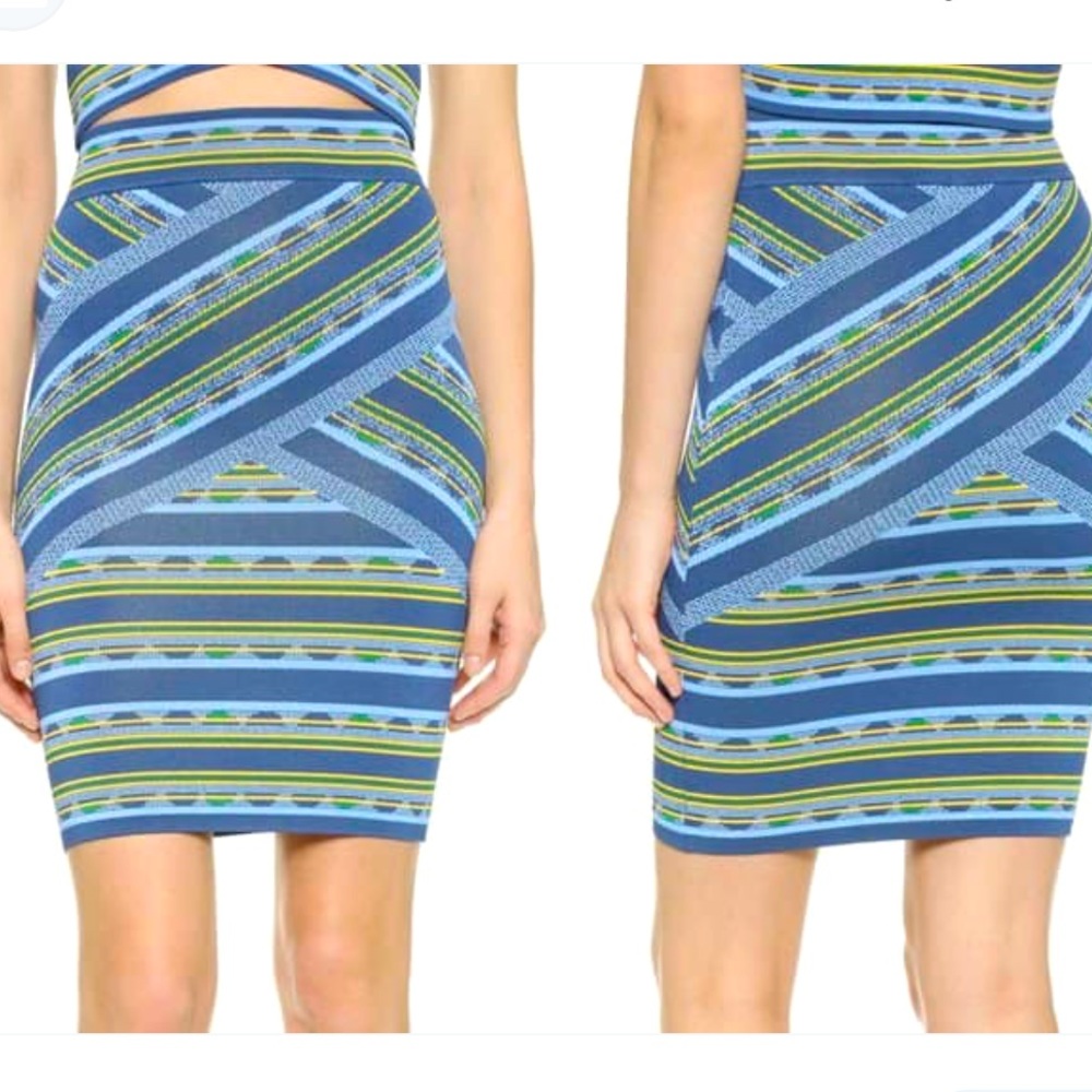 BCBGMaxazria Bandage Skirt Blue & Yellow Size Medium